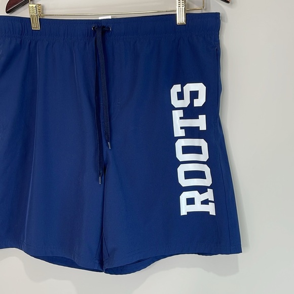 Roots Mens Graphic Logo Swim Shorts Navy Blue Mesh Lined Pockets Draw String L - Picture 4 of 13